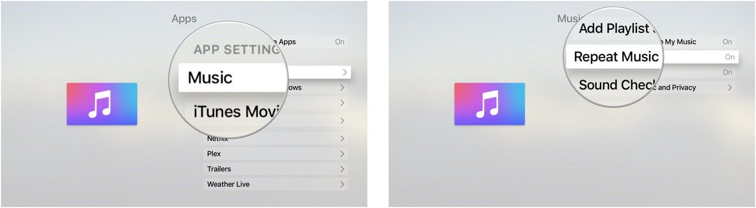 Включение повтора музыки на Apple TV