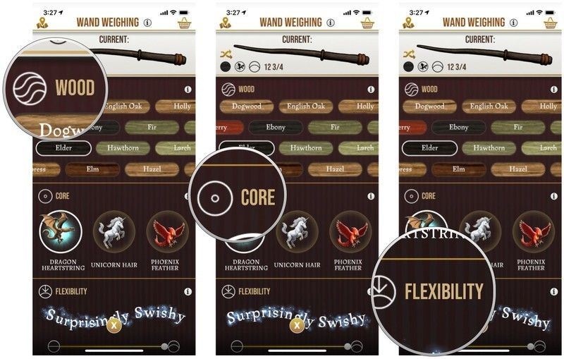 Настройте Wand Wood, Core и Гибкость