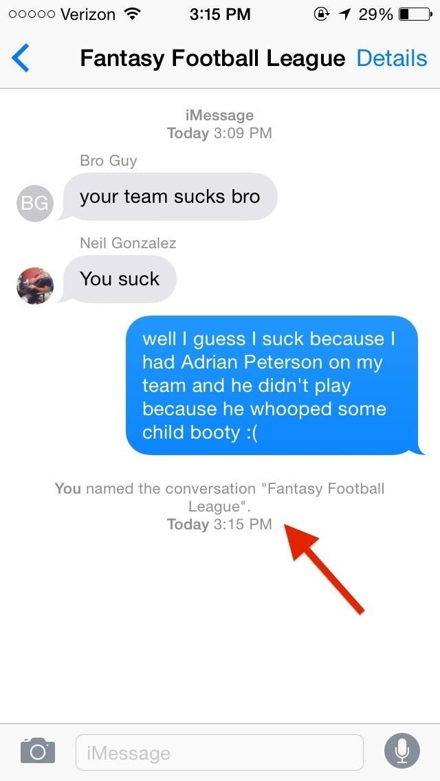 Как дать групповым сообщениям нестандартные имена в iOS 8