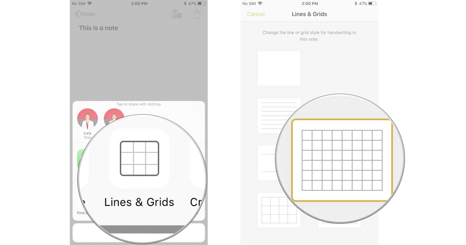 Нажмите «Линии и сетки», затем выберите тип