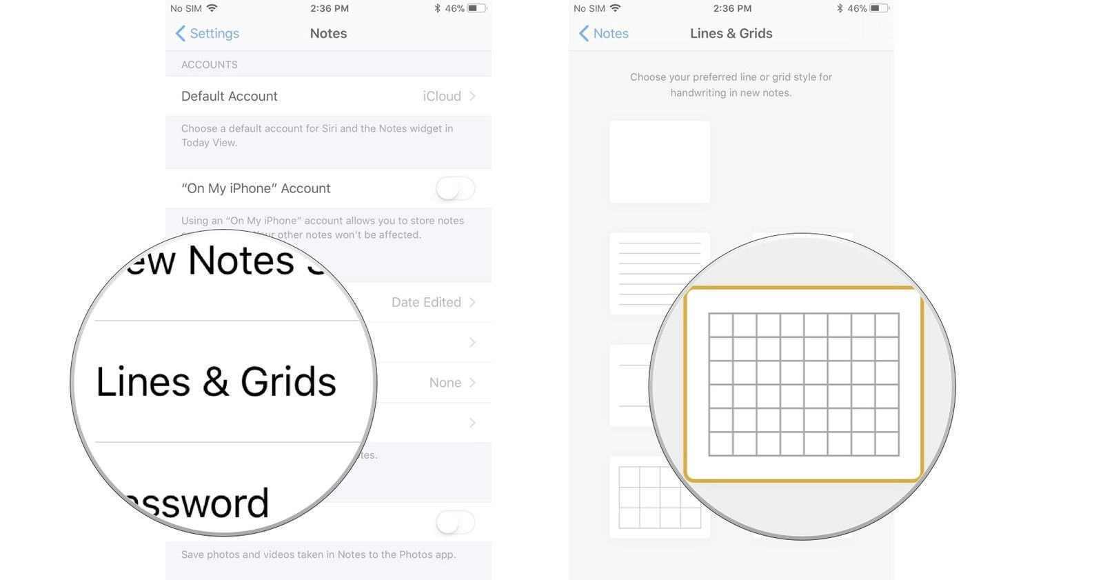 Нажмите «Линии и сетки», затем выберите тип