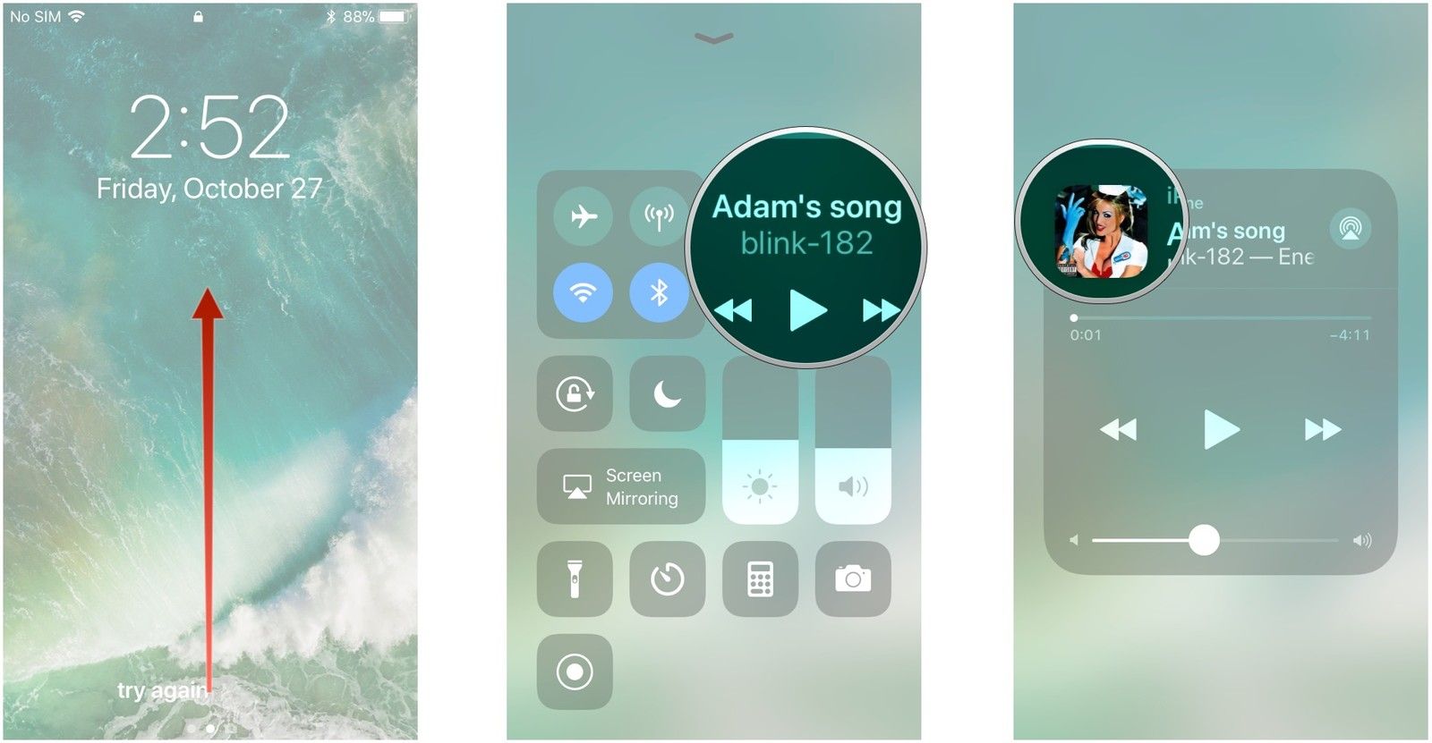 Проведите пальцем вверх от нижней части экрана, нажмите на виджет «Сейчас исполняется», коснитесь обложки альбома.