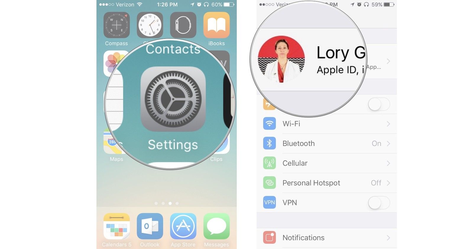 Запустите Настройки, затем нажмите на свой баннер Apple ID