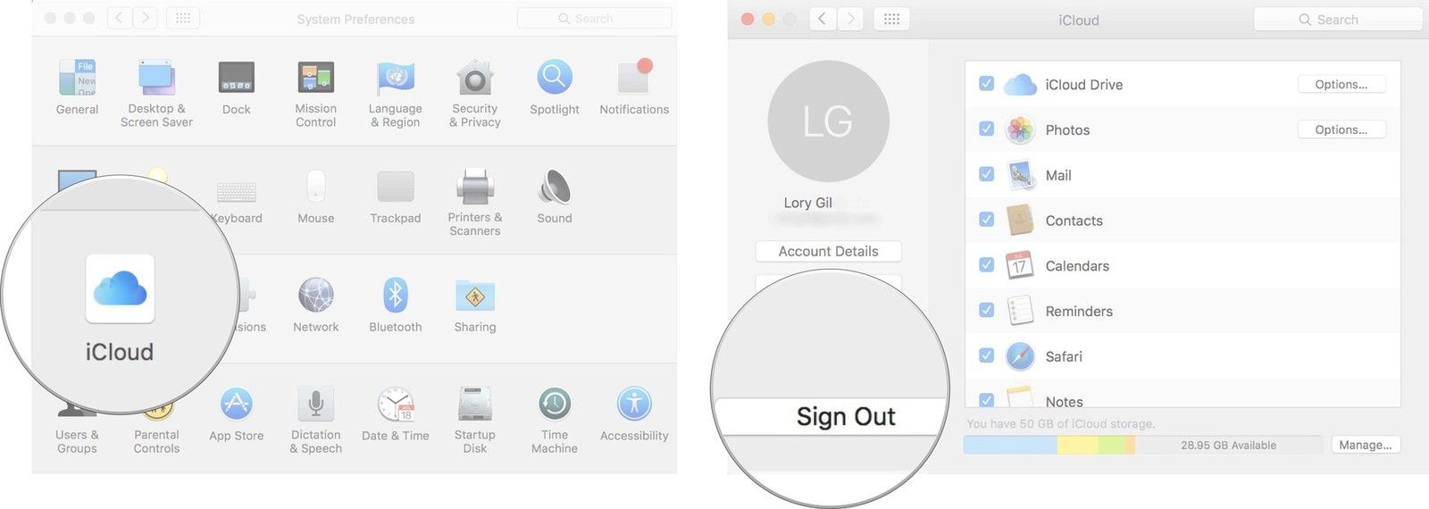 Выход из iCloud Drive на Mac
