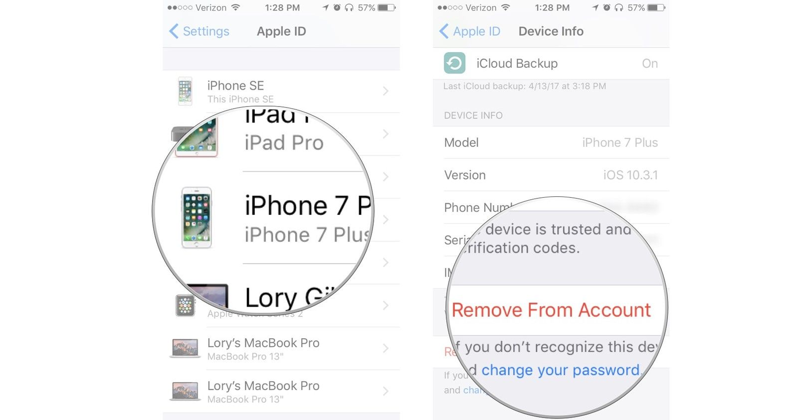 Нажмите на устройство, затем нажмите «Удалить устройство».