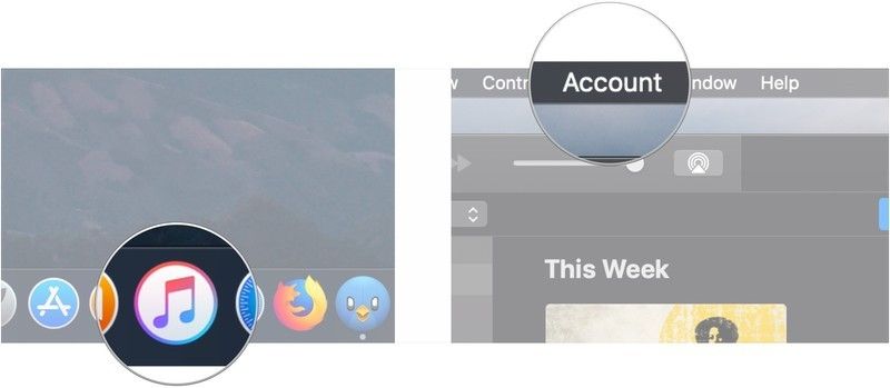 Откройте iTunes, нажмите «Аккаунт»,