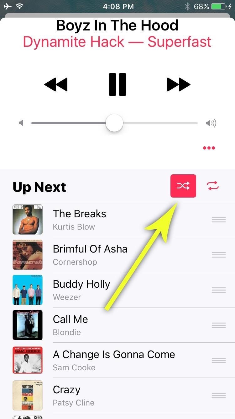 Как перемешать все песни в Apple's Music App in iOS 10