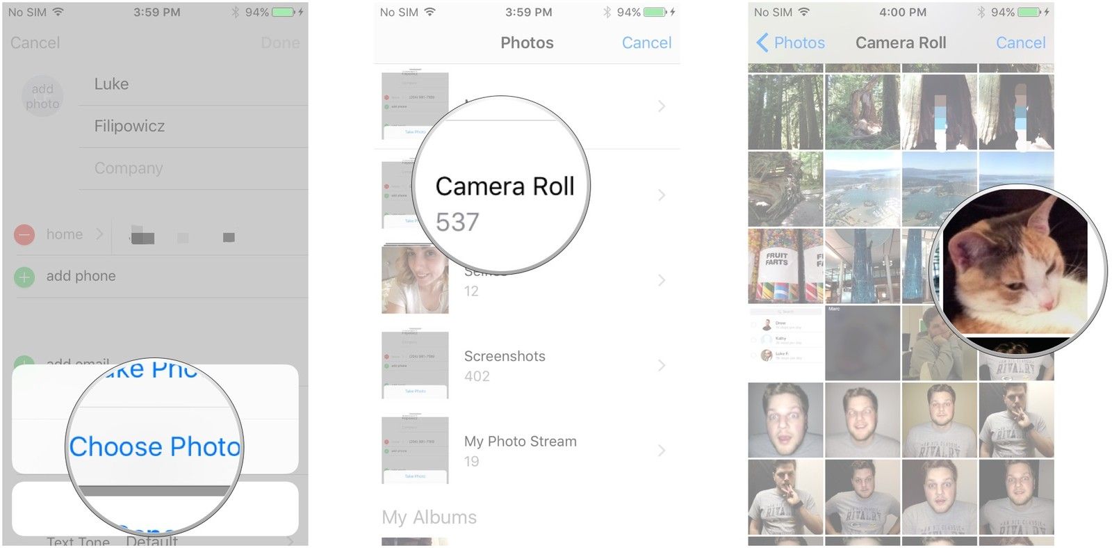 Нажмите «Выбрать фото», нажмите альбом, нажмите фото