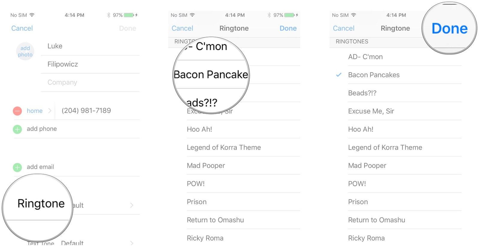 Нажмите Мелодия звонка, нажмите на мелодию звонка, нажмите Готово