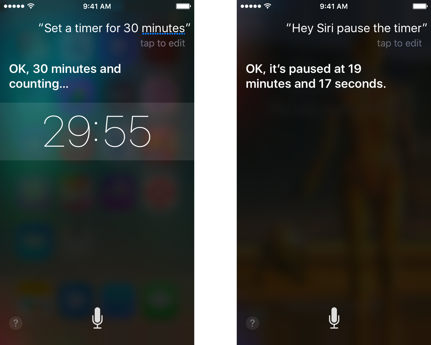 Приостановка таймера с Сири