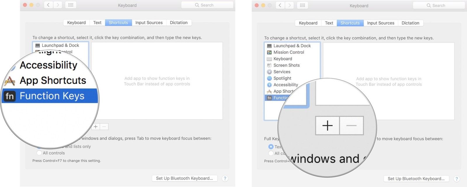 Нажмите функциональные клавиши, затем нажмите кнопку добавления