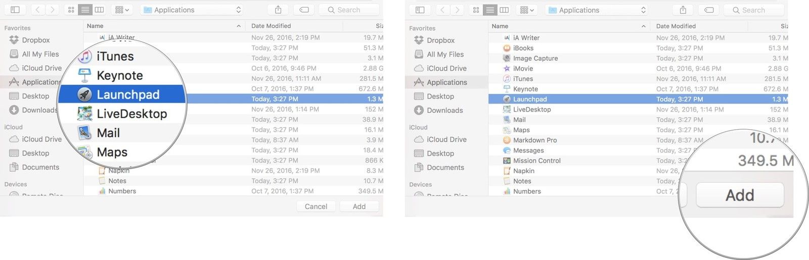 Выберите приложение, затем нажмите «Добавить»