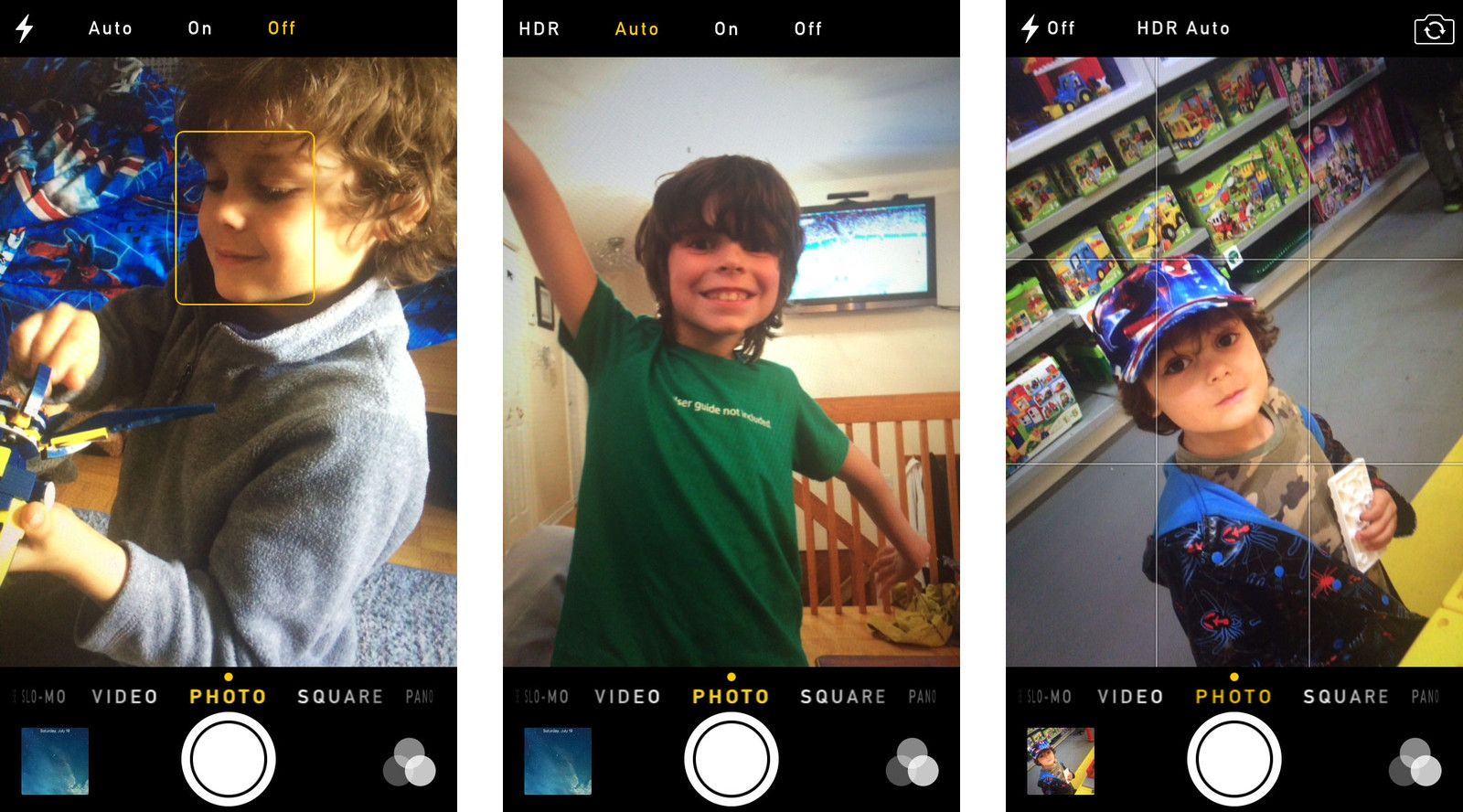 Включите вспышку и HDR на авто и включите линии сетки, если они помогают