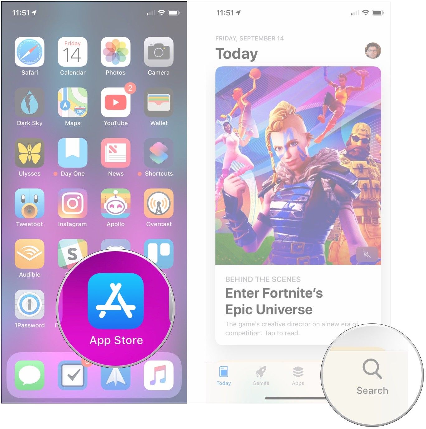 Откройте App Store, нажмите «Поиск»