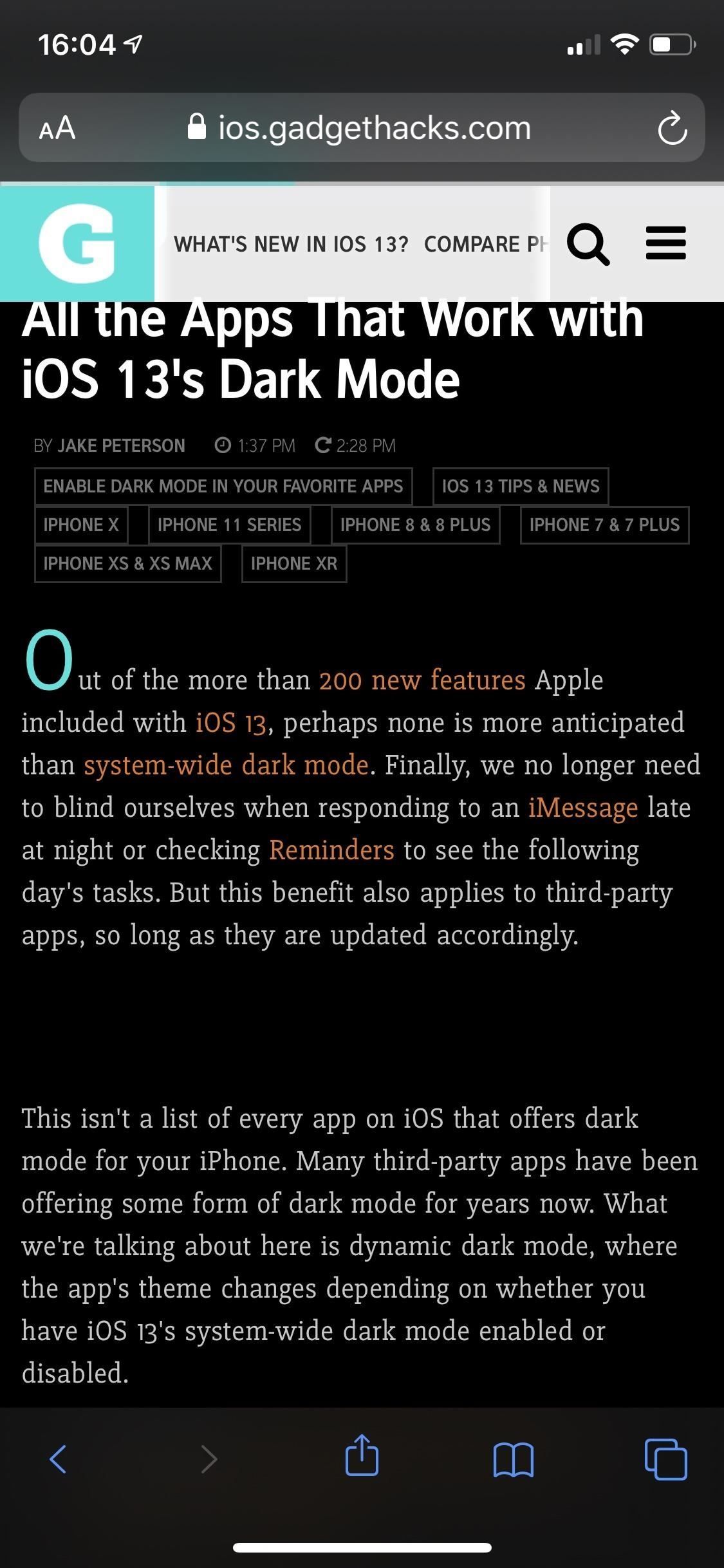Как включить Apple's True Dark Mode in iOS 13 for iPhone