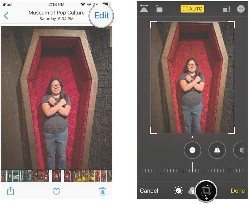 Нажмите &laquo;Изменить&raquo;, выберите &laquo;Обрезать&raquo;