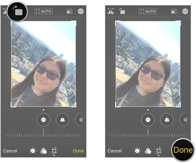 Нажмите Повернуть, нажмите Готово
