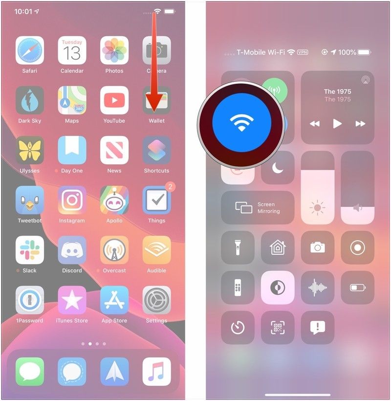 Центр управления Wi-Fi переключения
