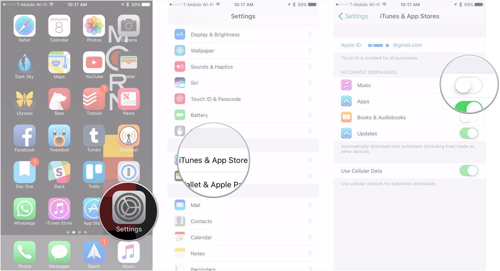 Откройте «Настройки», нажмите «iTunes & App Store», отключите автоматическую загрузку музыки