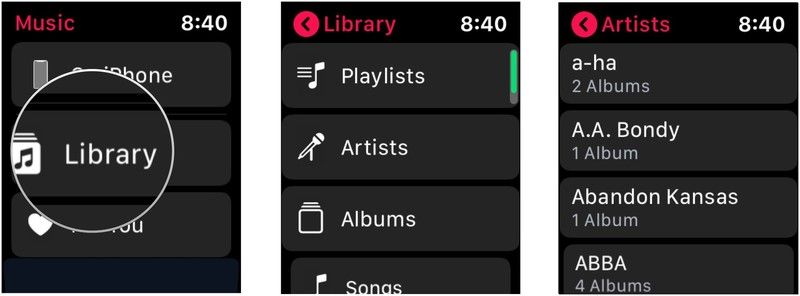 Библиотека Apple Watch находит музыку Библиотека Apple Watch находит музыку