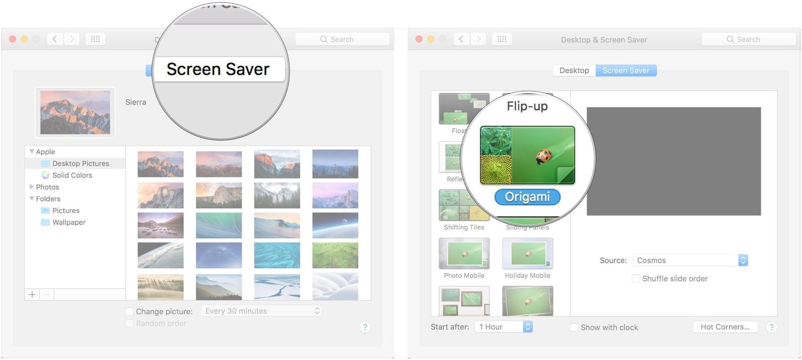 Нажмите Заставка, выберите стиль