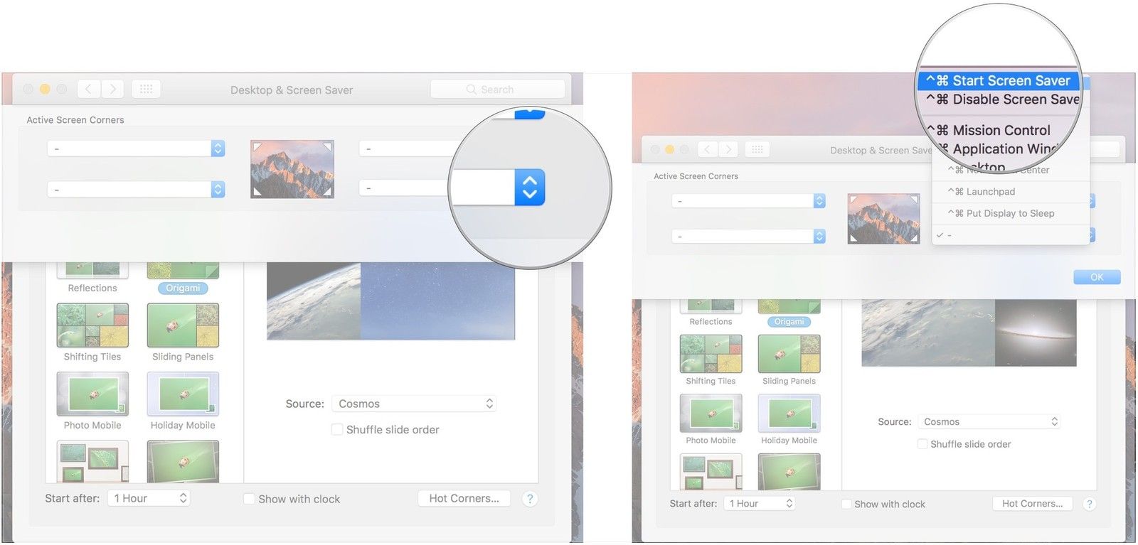 Выберите угол, выберите действие