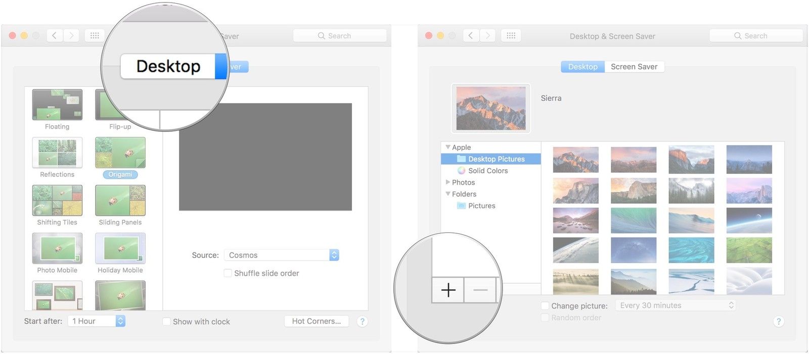 Нажмите Рабочий стол, нажмите +