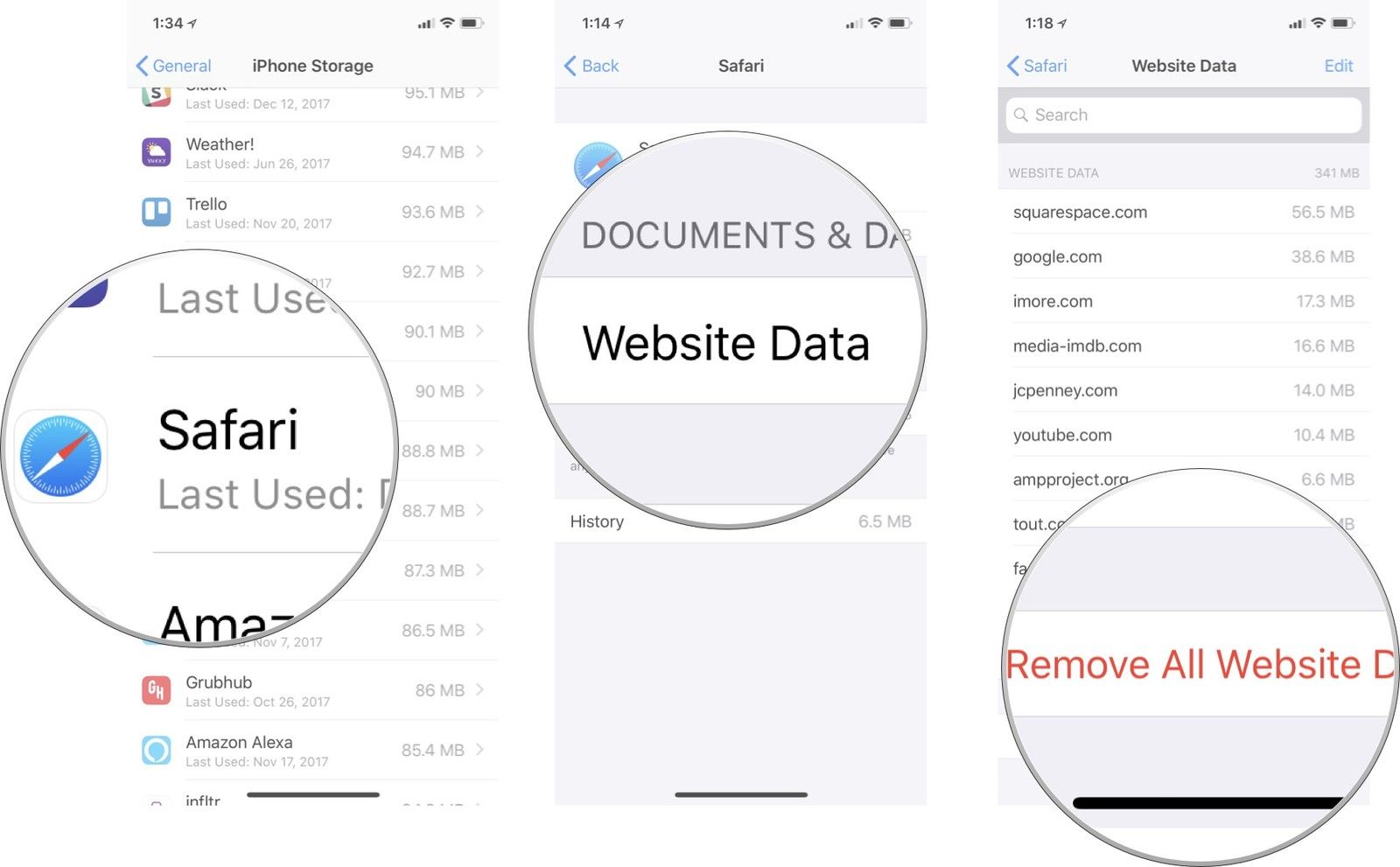 Нажмите Safari, нажмите «Данные сайта», нажмите «Удалить данные сайта»