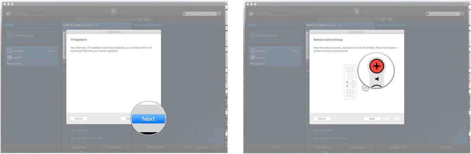 нажмите Далее, нажмите кнопку увеличения громкости на пульте дистанционного управления