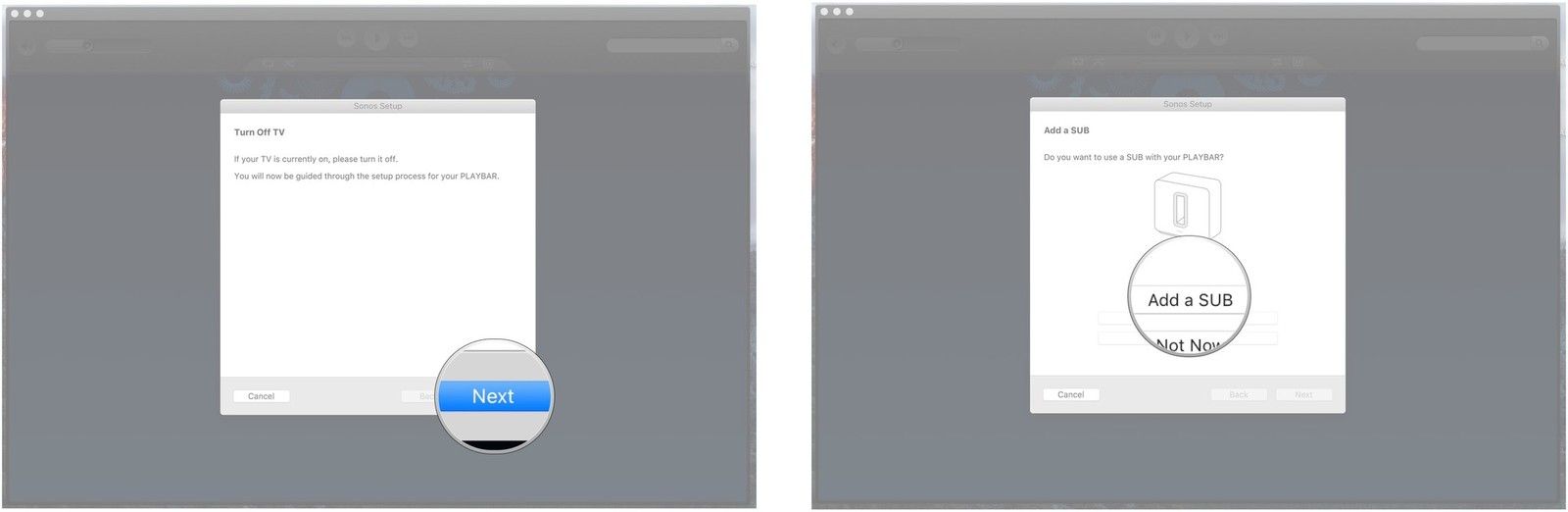 Нажмите Next, когда ваш телевизор выключен, нажмите Add Sub