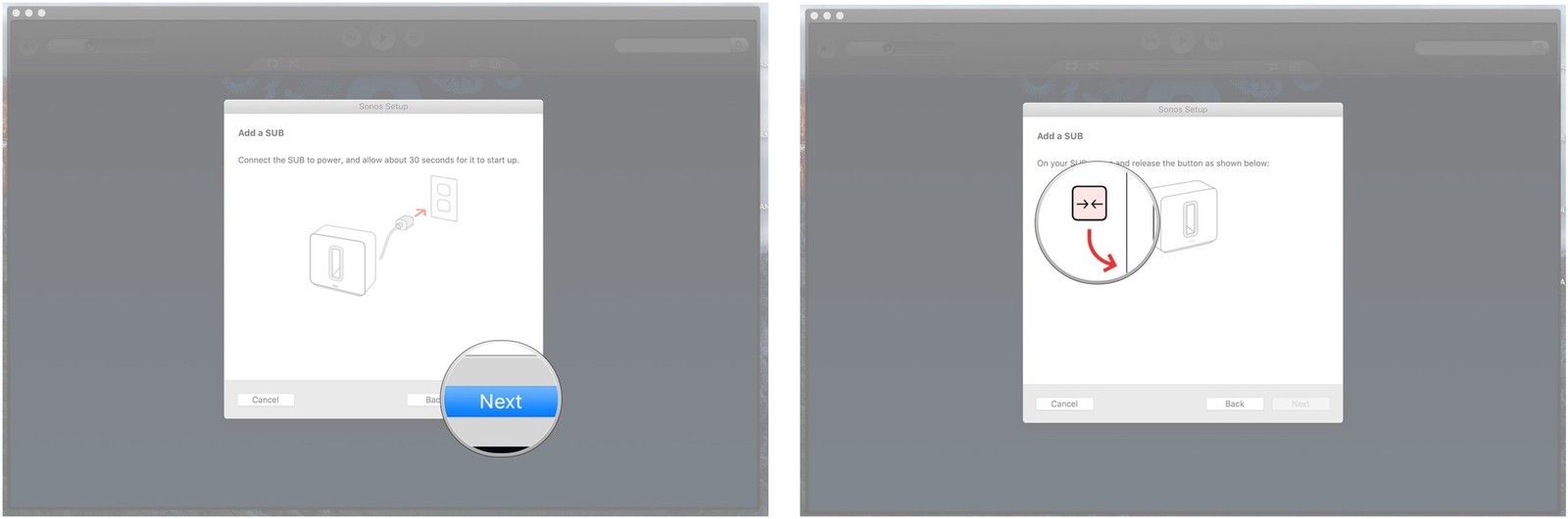 Нажмите Next после того, как ваш Sub подключен, следуйте инструкциям на экране