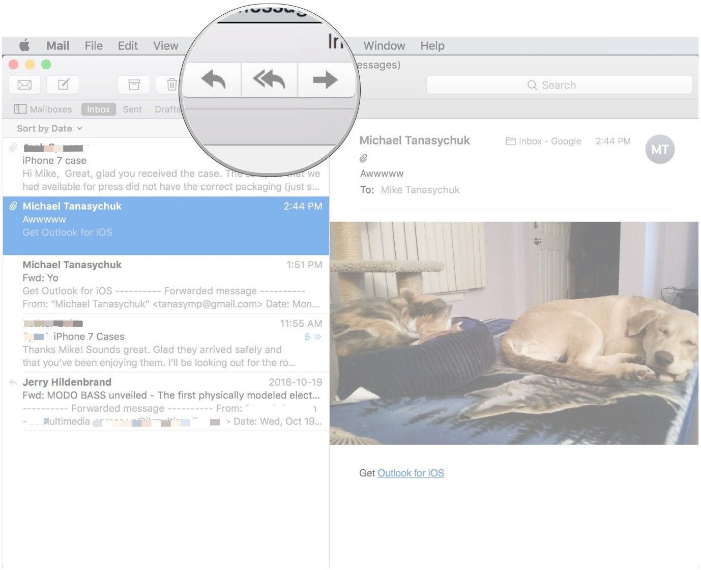 Нажмите на электронное письмо, на которое хотите ответить, нажмите «Ответить», «Ответить всем» или «Переслать», введите свое электронное письмо и отправьте его.
