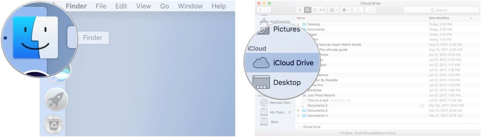 Нажмите на Finder, затем нажмите на iCloud Drive