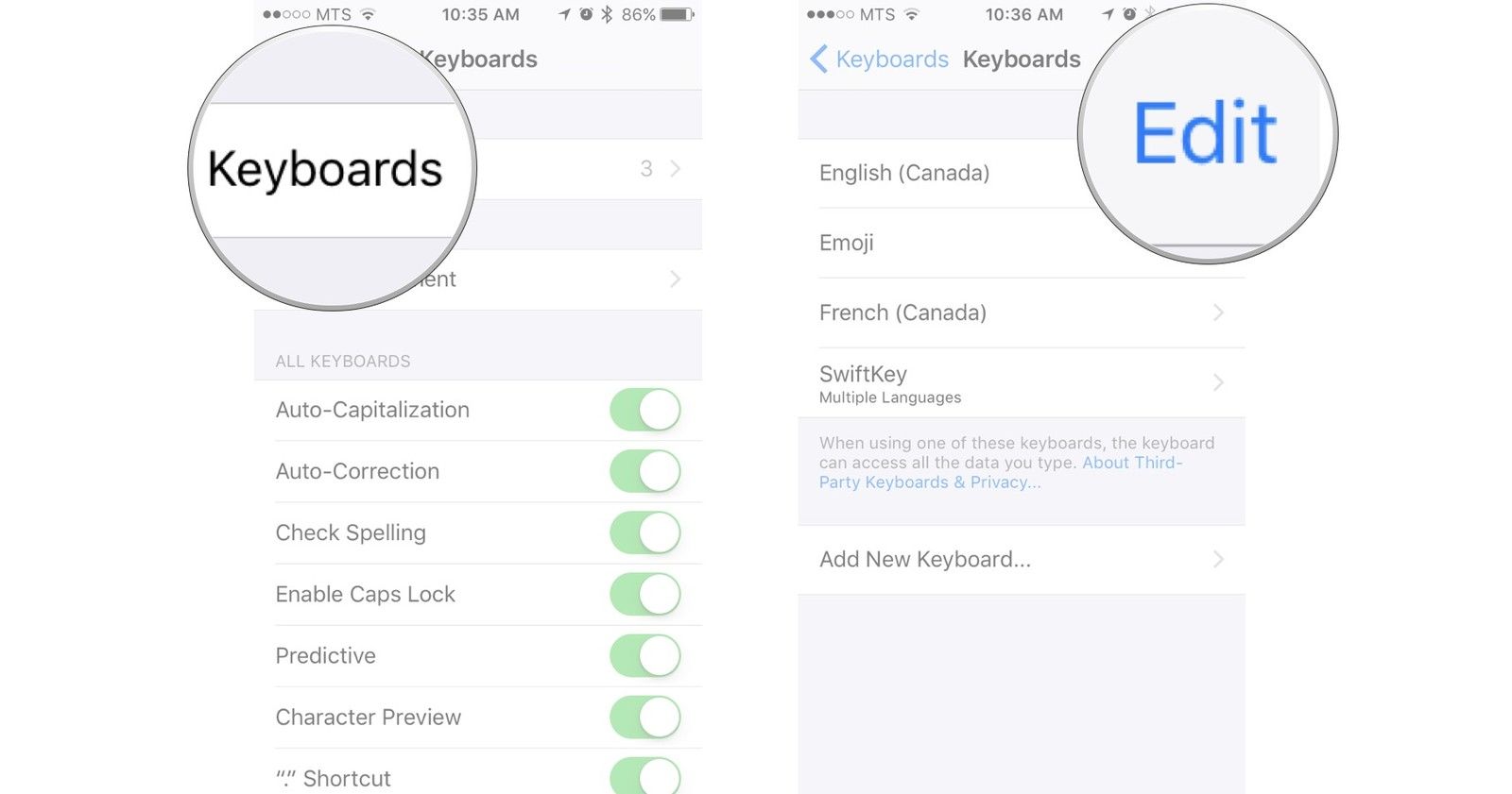Нажмите на клавиатуре, а затем нажмите на кнопку Изменить.