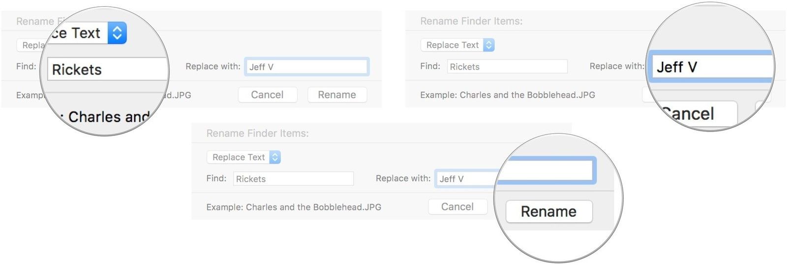 Введите слово, которое вы хотите изменить, затем введите слово, которое вы хотите заменить, затем нажмите Переименовать