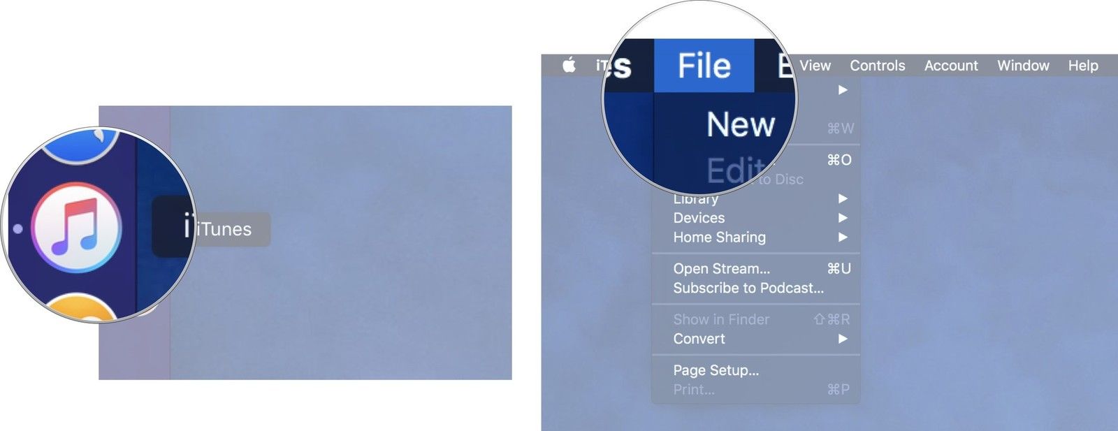Запустите iTunes, затем выберите «Файл»