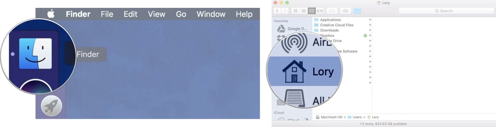 Откройте Finder, затем выберите локальный жесткий диск