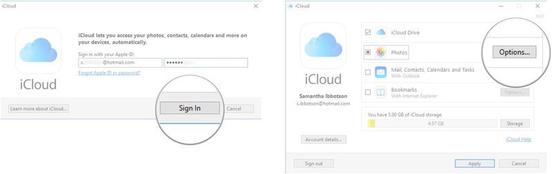Нажмите Войти. Нажмите кнопку «Параметры» рядом с «Фото».