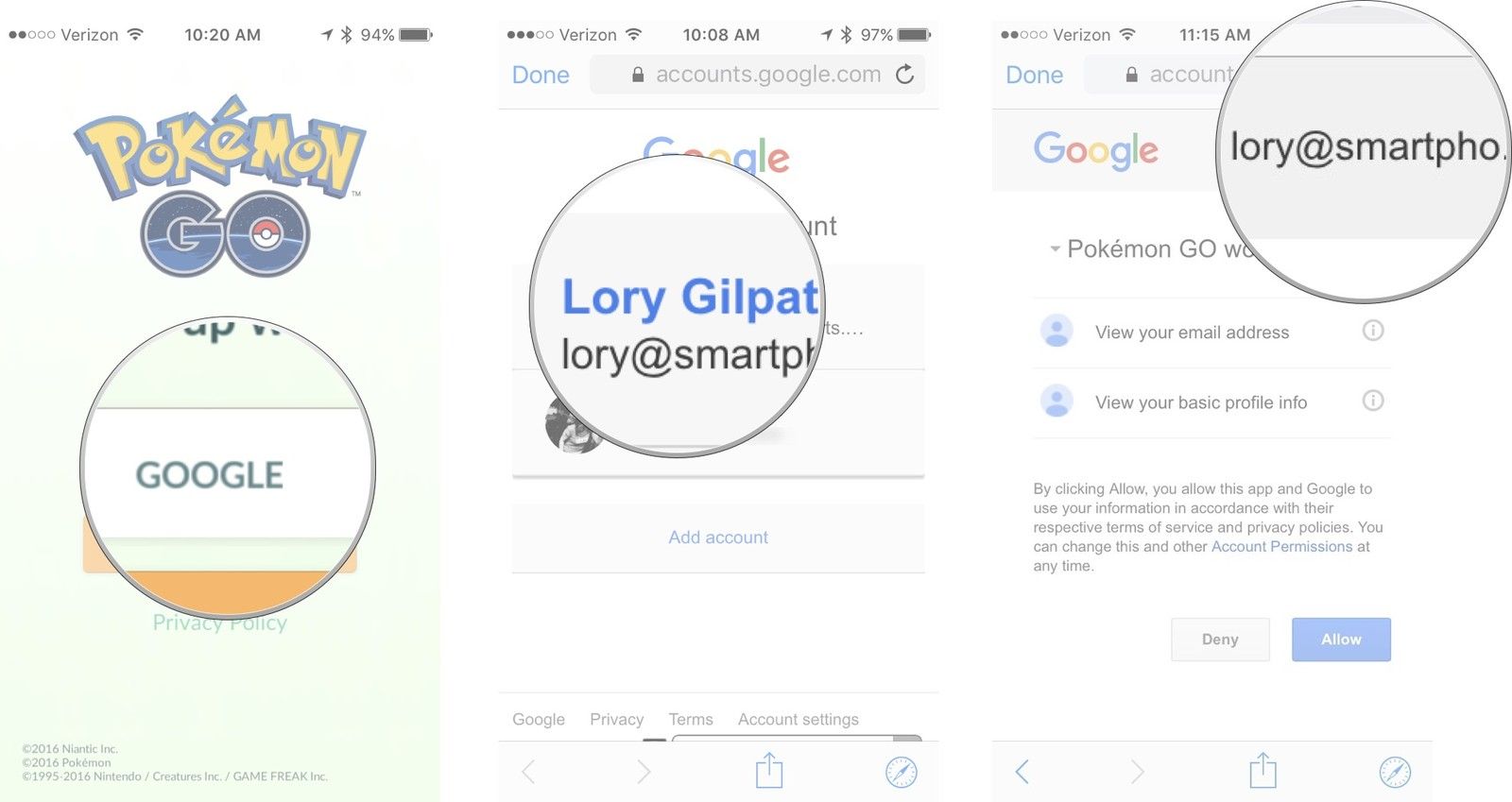 Вход в Pokemon Go