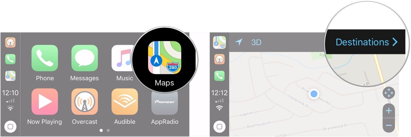 Нажмите на карты, выберите пункт назначения