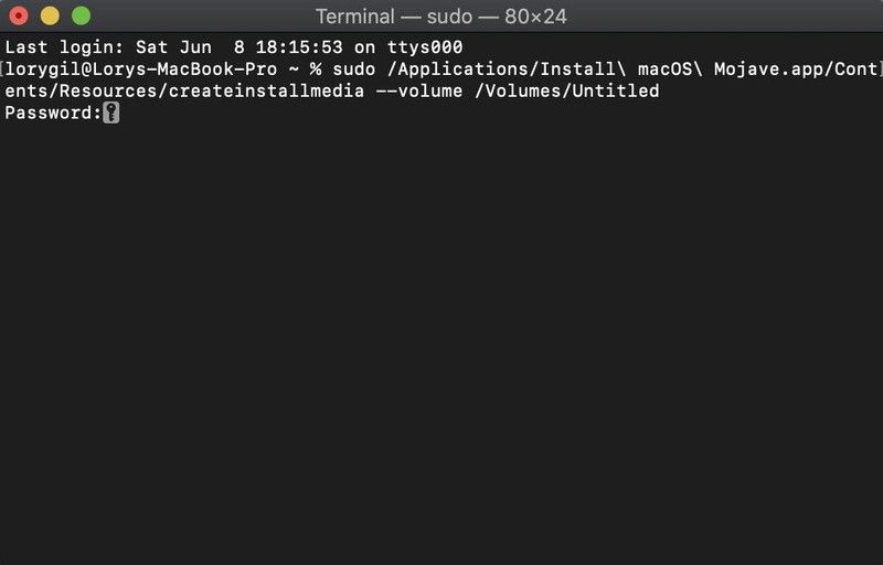 Экран терминала на Mac