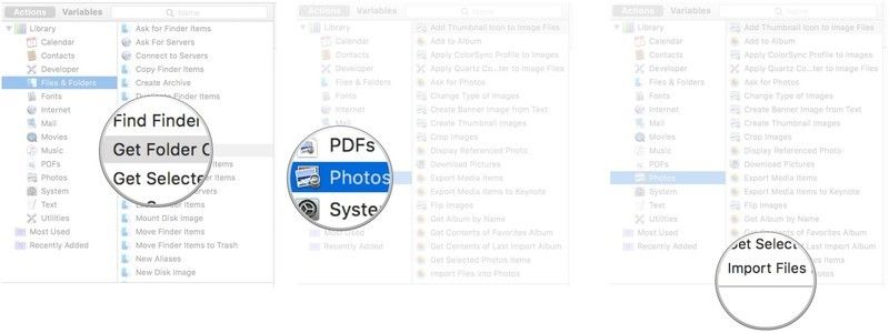 Дважды щелкните значок «Получить содержимое папки», нажмите «Фотографии», дважды щелкните «Импорт файлов в фотографии».