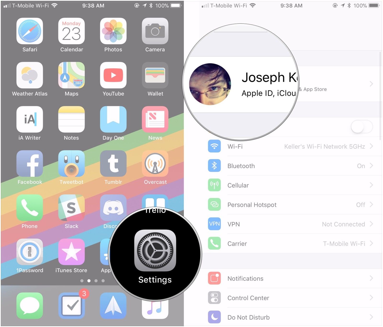Откройте Настройки, нажмите Apple ID баннер