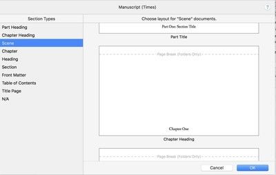 Параметры типа раздела в Scrivener's compile menu.