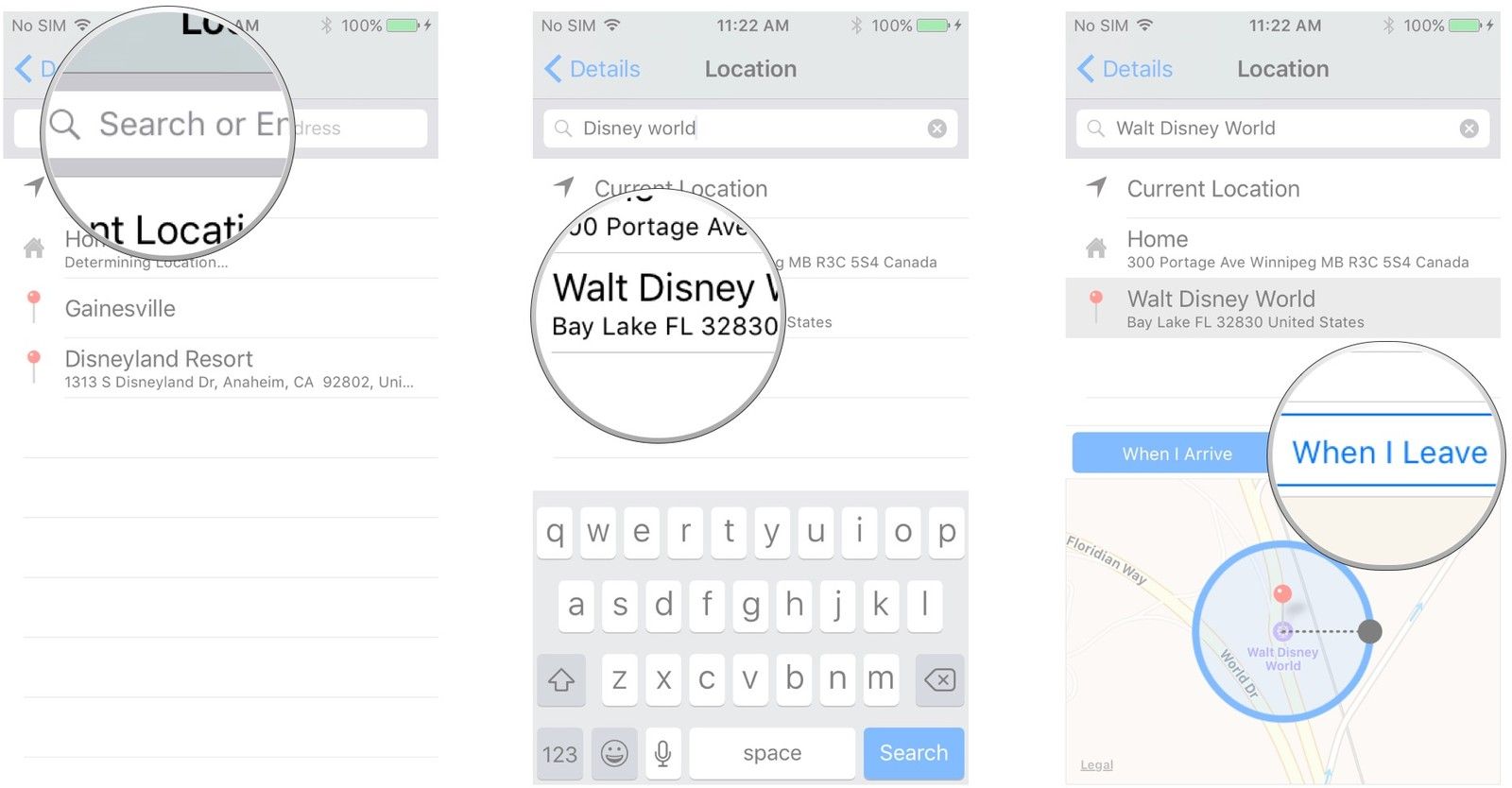 Нажмите на панель поиска и введите поиск, нажмите на нужное место, нажмите «Когда я приеду» или «Когда я уеду»
