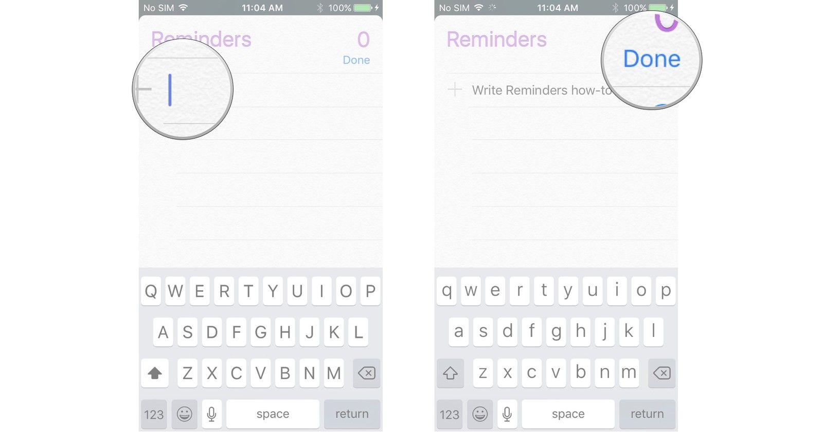 Введите напоминание, нажмите Готово
