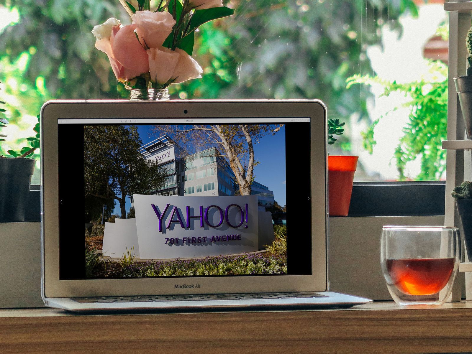 Yahoo!'s Headquarters are shown on a Macbook Air.