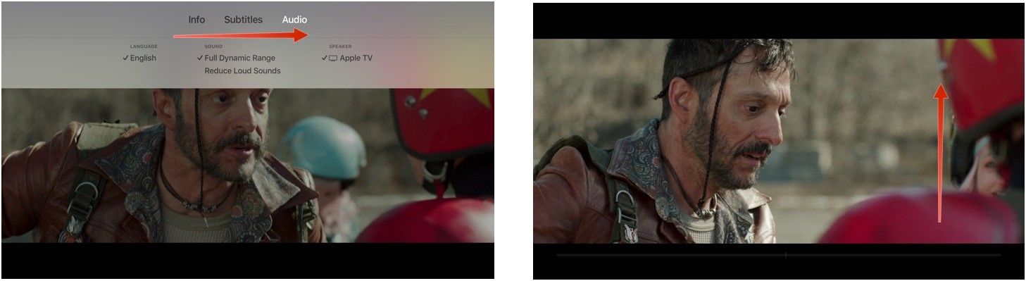 Проведите пальцем вверх, чтобы скрыть параметры видео на Apple TV