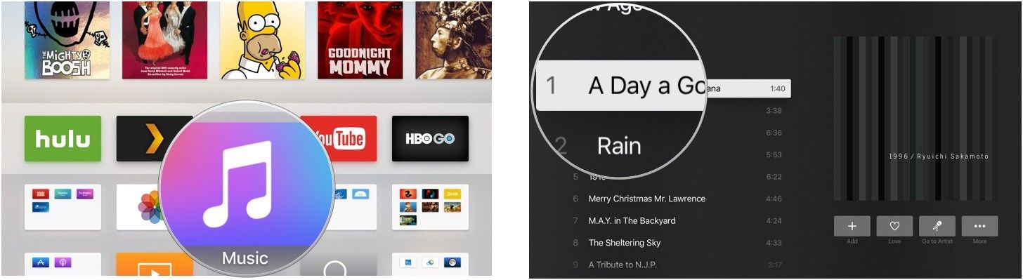 Открытие приложения Музыка на Apple TV