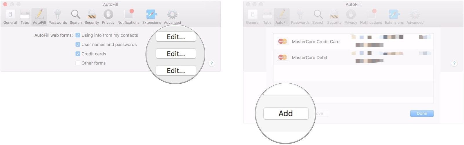 Нажмите Изменить, нажмите Добавить